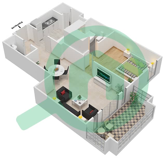 锐翰4号楼 - 1 卧室公寓单位4,10 FLOOR 1-3戶型图 Floor 1-3 interactive3D