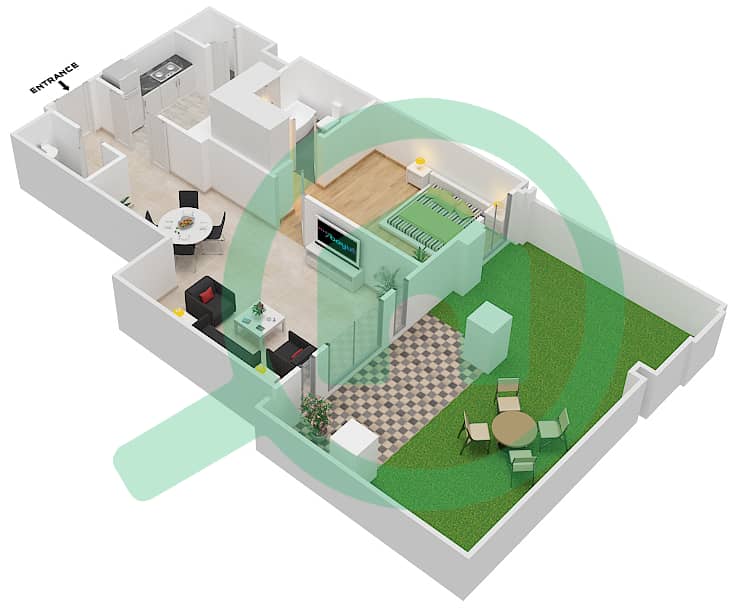 المخططات الطابقية لتصميم الوحدة 4 GROUND FLOOR شقة 1 غرفة نوم - ريحان 4 Ground Floor interactive3D