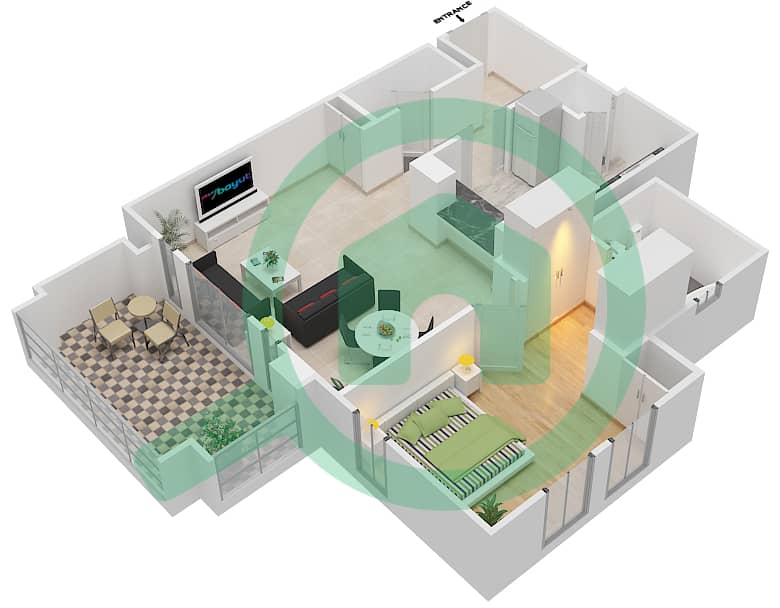 المخططات الطابقية لتصميم الوحدة 5,11 FLOOR 1-3 شقة 1 غرفة نوم - ريحان 4 Floor 1-3 interactive3D