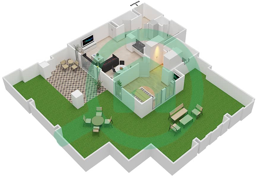 المخططات الطابقية لتصميم الوحدة 5 GROUND FLOOR شقة 1 غرفة نوم - ريحان 4 Ground Floor interactive3D