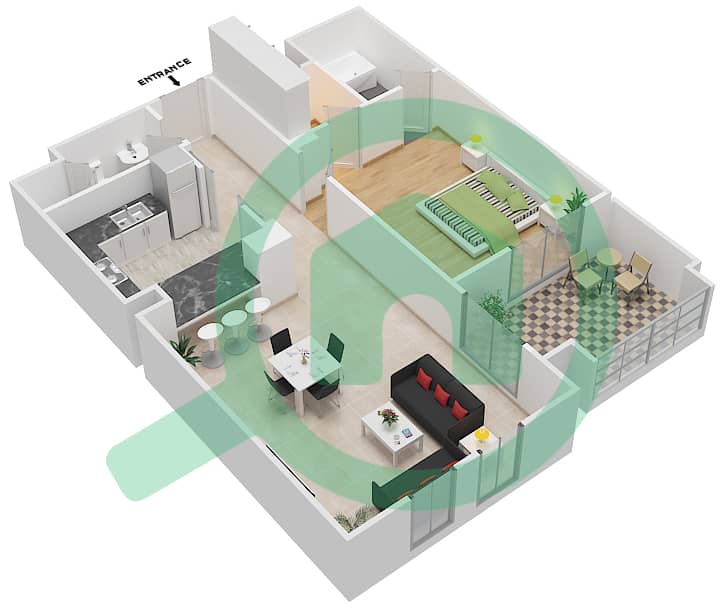 المخططات الطابقية لتصميم الوحدة 6 FLOOR 1-3 شقة 1 غرفة نوم - ريحان 4 Floor 1-3 interactive3D