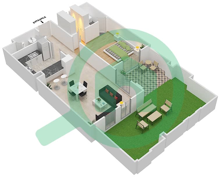 المخططات الطابقية لتصميم الوحدة 6 GROUND FLOOR شقة 1 غرفة نوم - ريحان 4 Ground Floor interactive3D