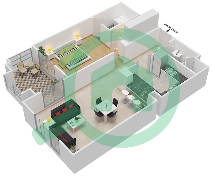 المخططات الطابقية لتصميم الوحدة 7 FLOOR 1-3 شقة 1 غرفة نوم - ريحان 4 Floor 1-3 interactive3D