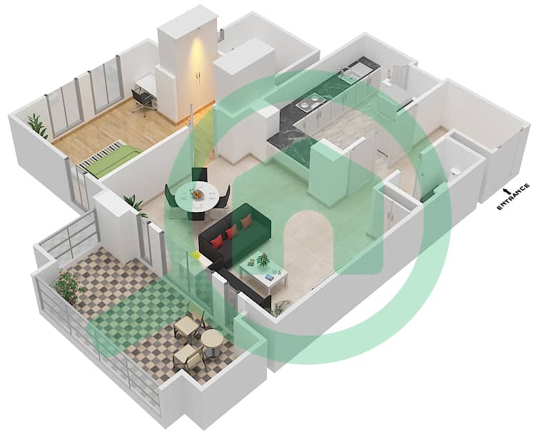 المخططات الطابقية لتصميم الوحدة 8 FLOOR 1-3 شقة 1 غرفة نوم - ريحان 4 Floor 1-3 interactive3D