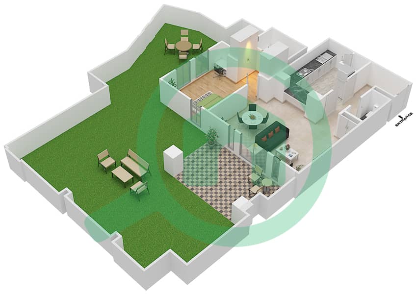 المخططات الطابقية لتصميم الوحدة 8 GROUND FLOOR شقة 1 غرفة نوم - ريحان 4 Ground Floor interactive3D