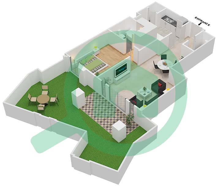 المخططات الطابقية لتصميم الوحدة 9 GROUND FLOOR شقة 1 غرفة نوم - ريحان 4 Ground  Floor interactive3D