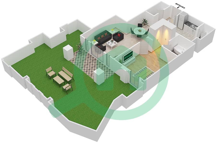 المخططات الطابقية لتصميم الوحدة 10 GROUND FLOOR شقة 1 غرفة نوم - ريحان 4 Ground Floor interactive3D