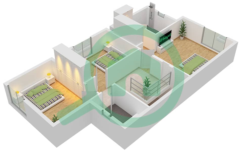 المخططات الطابقية لتصميم الوحدة END UNIT تاون هاوس 4 غرف نوم - امارانتا 2 First Floor interactive3D
