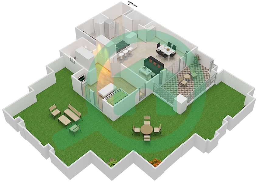 المخططات الطابقية لتصميم الوحدة 2 / GROUND FLOOR شقة 1 غرفة نوم - ريحان 5 Ground Floor interactive3D