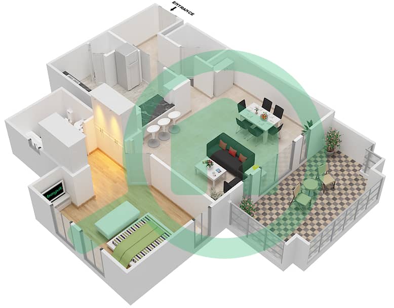 Рихан 5 - Апартамент 1 Спальня планировка Единица измерения 2 / FLOOR-1-3 Floor-1-3 interactive3D