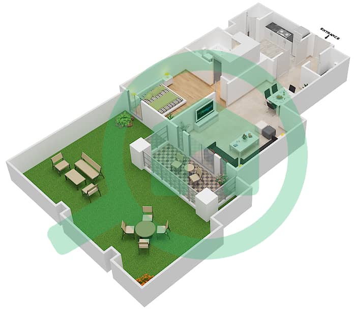 المخططات الطابقية لتصميم الوحدة 3 / GROUND FLOOR شقة 1 غرفة نوم - ريحان 5 Ground Floor interactive3D