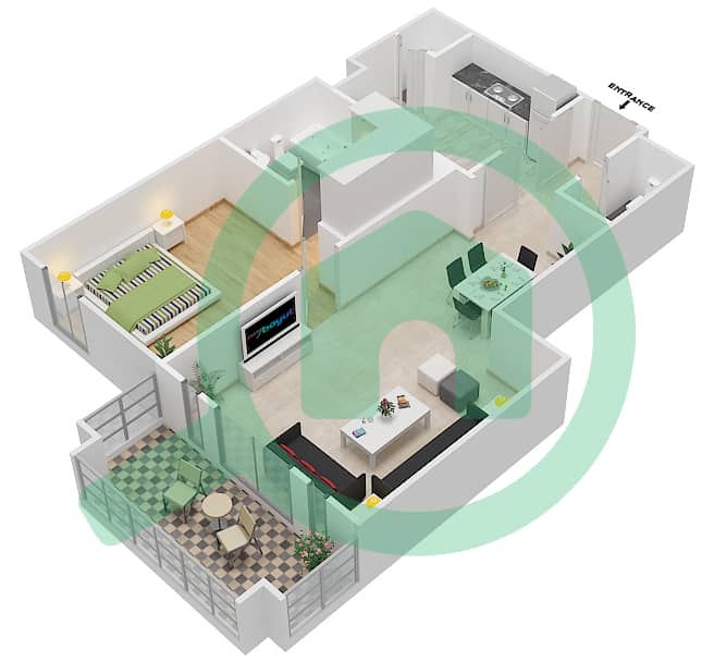 Рихан 5 - Апартамент 1 Спальня планировка Единица измерения 3 / FLOOR-1-3 Floor-1-3 interactive3D