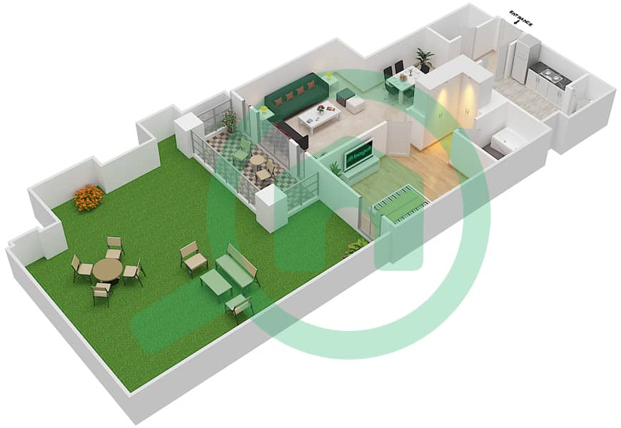 锐翰5号楼 - 1 卧室公寓单位4 / GROUND FLOOR戶型图 Ground Floor interactive3D