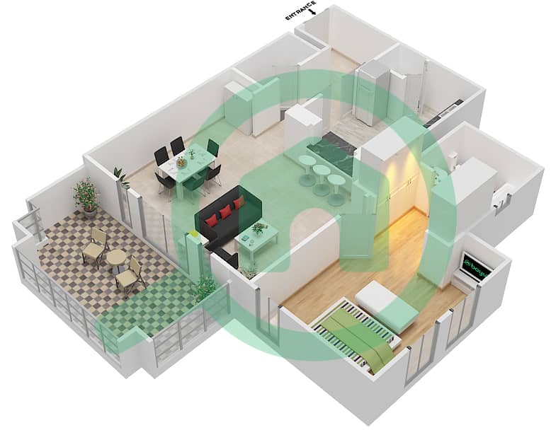 Рихан 5 - Апартамент 1 Спальня планировка Единица измерения 5 / FLOOR-1-3 Floor-1-3 interactive3D
