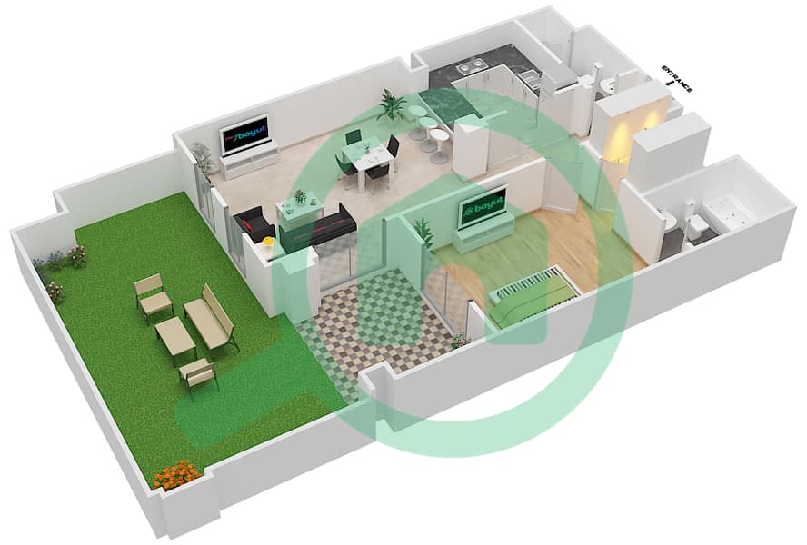 Reehan 5 - 1 Bedroom Apartment Unit 6 / GROUND FLOOR Floor plan Ground Floor interactive3D