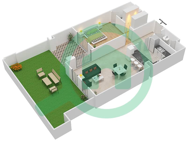 锐翰5号楼 - 1 卧室公寓单位7 / GROUND FLOOR戶型图 Ground Floor interactive3D