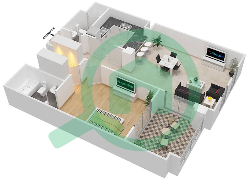 Рихан 5 - Апартамент 1 Спальня планировка Единица измерения 7 /  FLOOR-1-3 Floor-1-3 interactive3D