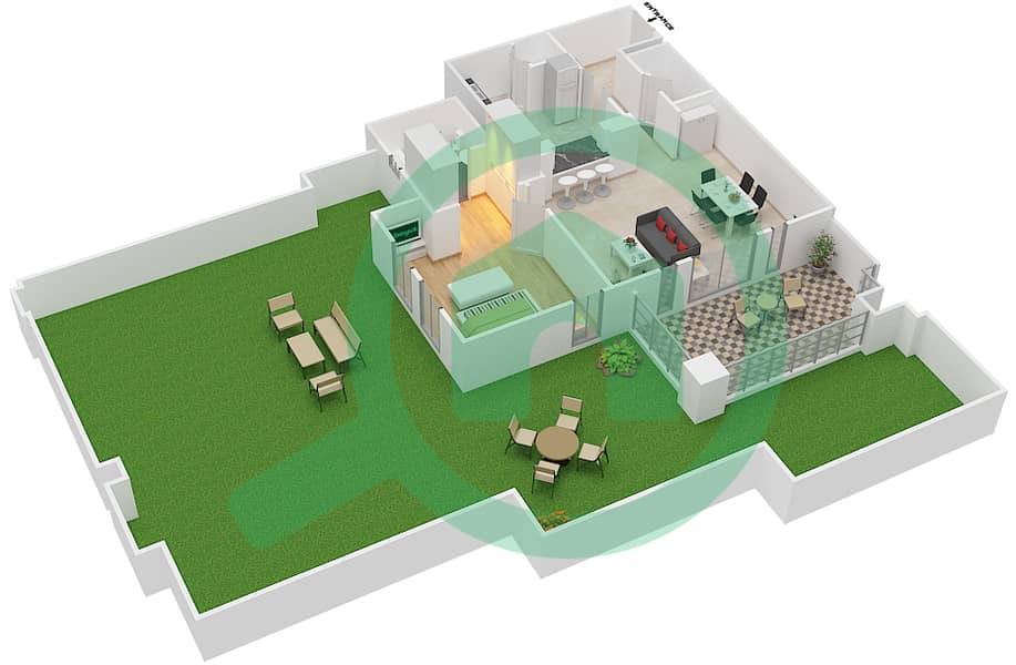 المخططات الطابقية لتصميم الوحدة 8 / GROUND FLOOR شقة 1 غرفة نوم - ريحان 5 Ground Floor interactive3D