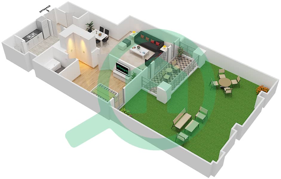 المخططات الطابقية لتصميم الوحدة 9 / GROUND FLOOR شقة 1 غرفة نوم - ريحان 5 Ground Floor interactive3D
