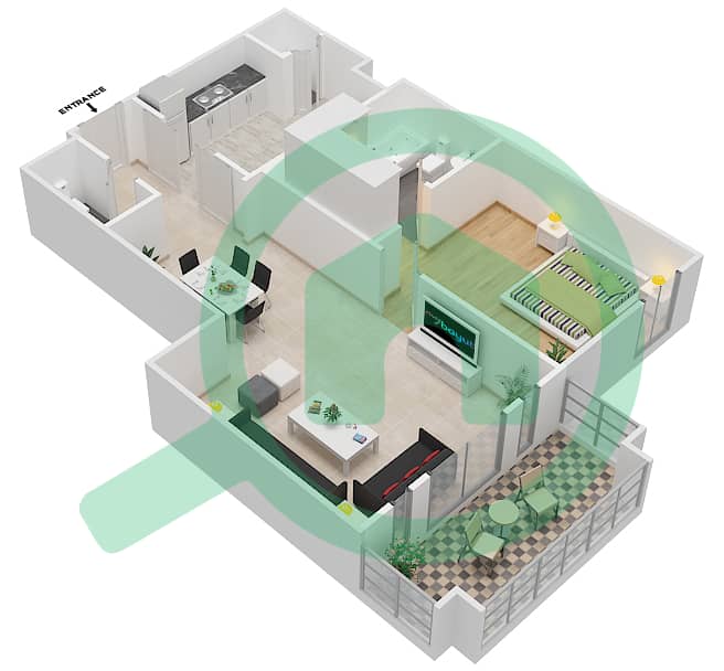 Рихан 5 - Апартамент 1 Спальня планировка Единица измерения 10 / FLOOR-1-3 Floor-1-3 interactive3D