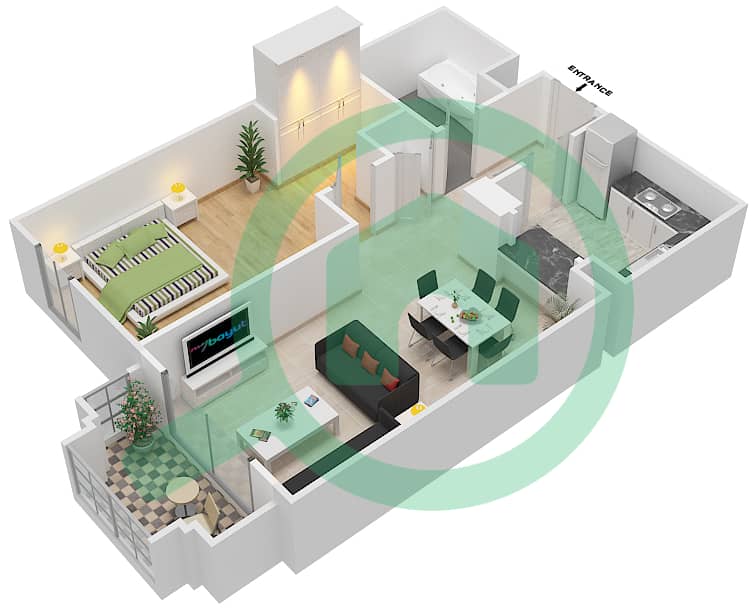 Рихан 5 - Апартамент 1 Спальня планировка Единица измерения 1 / FLOOR-1-3 Floor-1-3 interactive3D