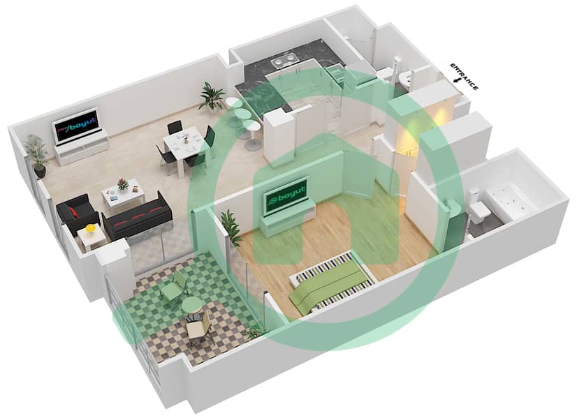 Рихан 5 - Апартамент 1 Спальня планировка Единица измерения 6 / FLOOR-1-3 Floor-1-3 interactive3D