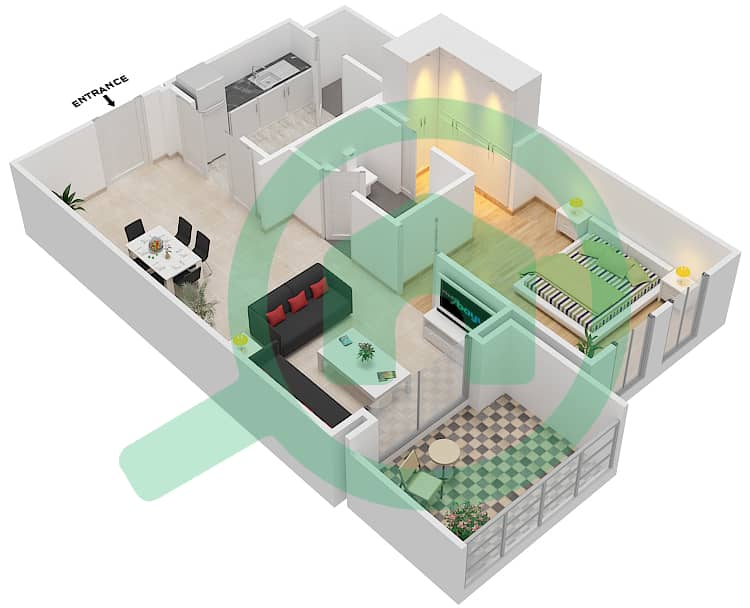 Reehan 6 - 1 Bedroom Apartment Unit 1 / FLOORS 2-3 Floor plan Floor-2,3 interactive3D