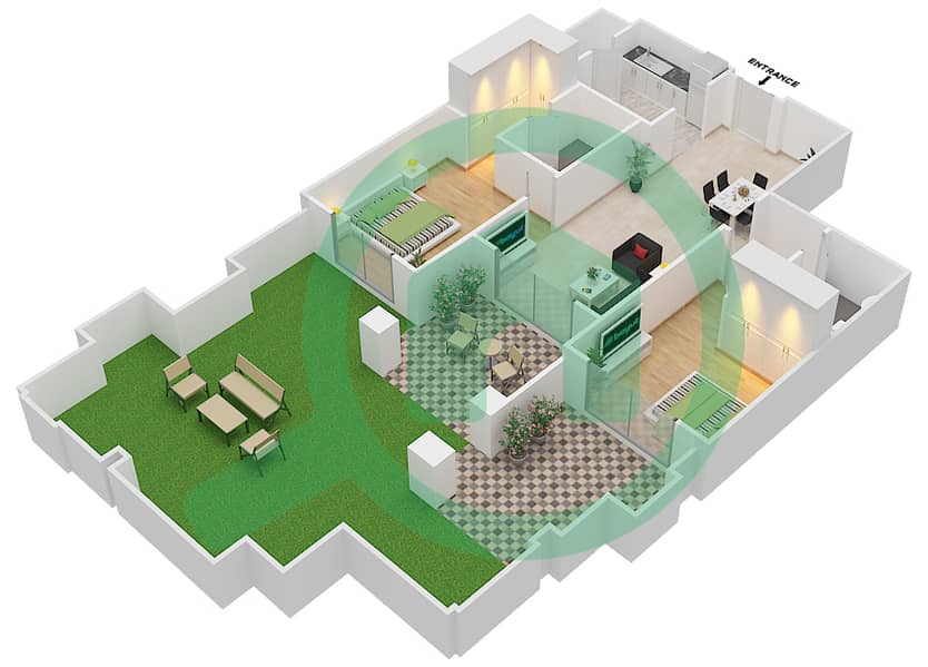 المخططات الطابقية لتصميم الوحدة 2 / GROUND FLOOR شقة 2 غرفة نوم - ريحان 6 Ground Floor interactive3D