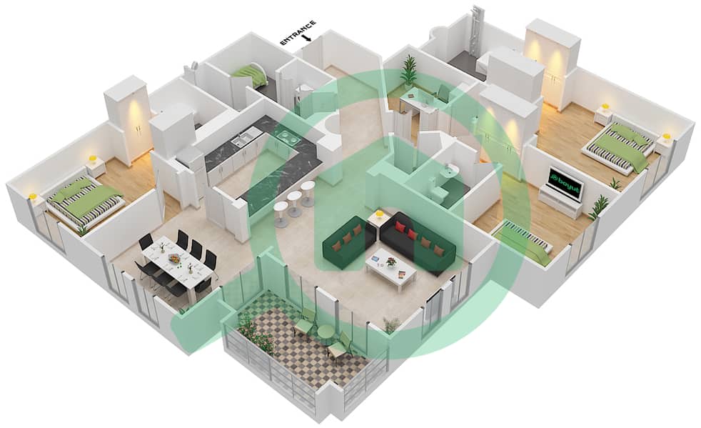Reehan 6 - 3 Bedroom Apartment Unit 3 / FLOOR-4 Floor plan Floor-4 interactive3D