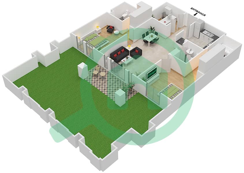 المخططات الطابقية لتصميم الوحدة 3 GROUND FLOOR شقة 2 غرفة نوم - ريحان 6 Ground Floor interactive3D