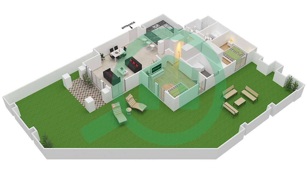 Reehan 6 - 2 Bedroom Apartment Unit 4 GROUND FLOOR Floor plan Ground Floor interactive3D