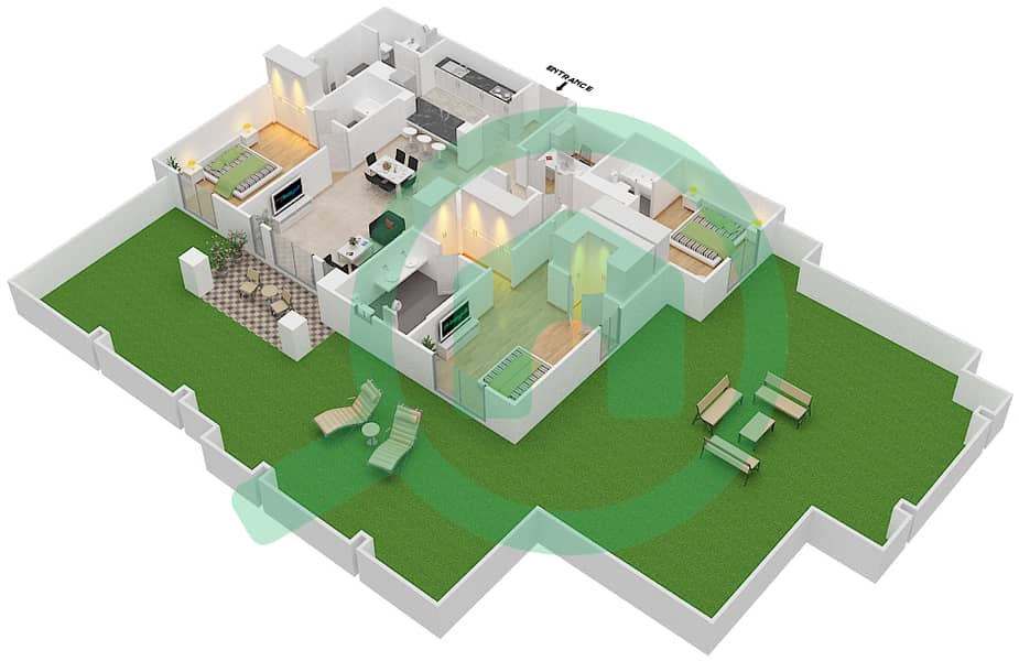 المخططات الطابقية لتصميم الوحدة 5 GROUND FLOOR شقة 3 غرف نوم - ريحان 6 Ground Floor interactive3D