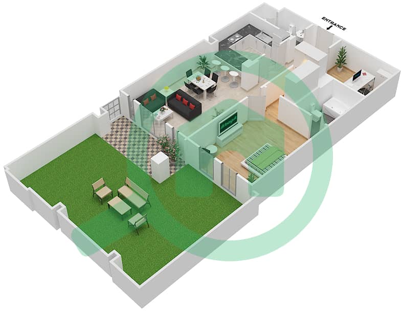 المخططات الطابقية لتصميم الوحدة 6   GROUND FLOOR شقة 1 غرفة نوم - ريحان 6 Ground Floor interactive3D