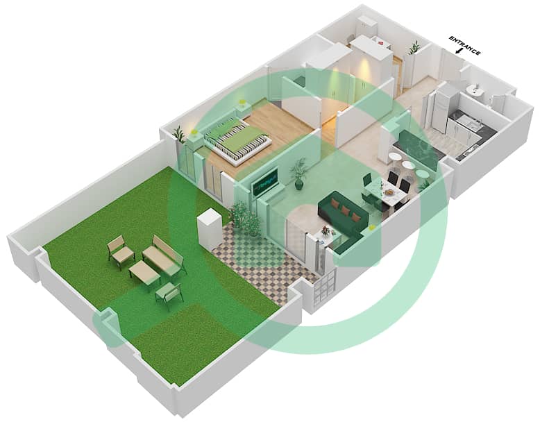 المخططات الطابقية لتصميم الوحدة 7  GROUND FLOOR شقة 1 غرفة نوم - ريحان 6 Ground Floor interactive3D