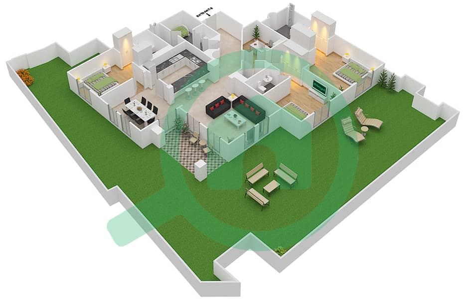 Reehan 6 - 3 Bedroom Apartment Unit 9 GROUND FLOOR Floor plan Ground Floor interactive3D