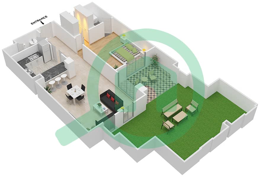 المخططات الطابقية لتصميم الوحدة 11 / GROUND FLOOR شقة 1 غرفة نوم - ريحان 6 Ground Floor interactive3D
