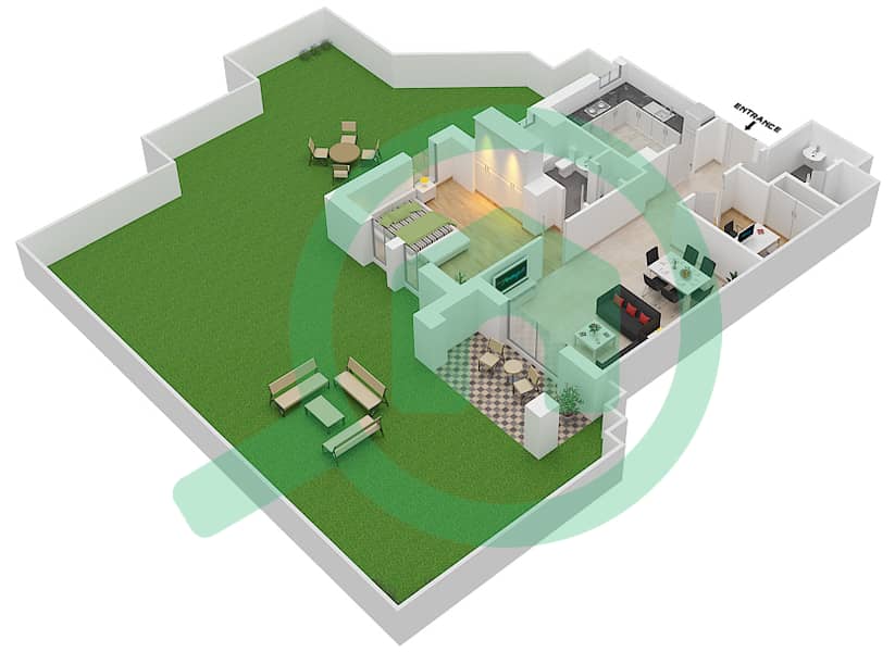المخططات الطابقية لتصميم الوحدة 3 / GROUND FLOOR شقة 1 غرفة نوم - ريحان 7 Ground Floor interactive3D