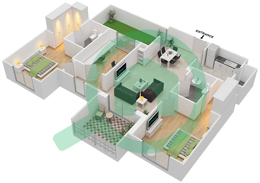 锐翰8号楼 - 2 卧室公寓单位1 FLOOR 4戶型图 Floor 4 interactive3D