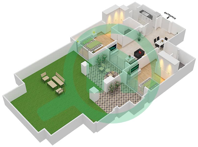 المخططات الطابقية لتصميم الوحدة 2 GROUND FLOOR شقة 2 غرفة نوم - ريحان 8 Ground Floor interactive3D