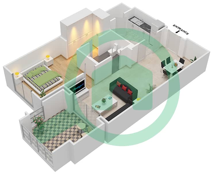 المخططات الطابقية لتصميم الوحدة 2 FLOOR 1-3 شقة 1 غرفة نوم - ريحان 8 Floor 1-3 interactive3D