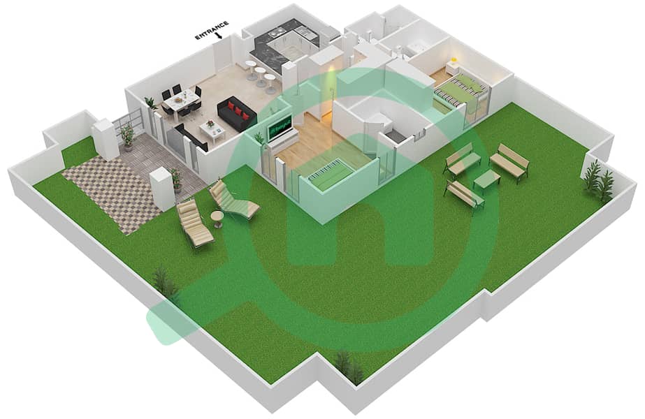 المخططات الطابقية لتصميم الوحدة 4 GROUND FLOOR شقة 2 غرفة نوم - ريحان 8 Ground Floor interactive3D