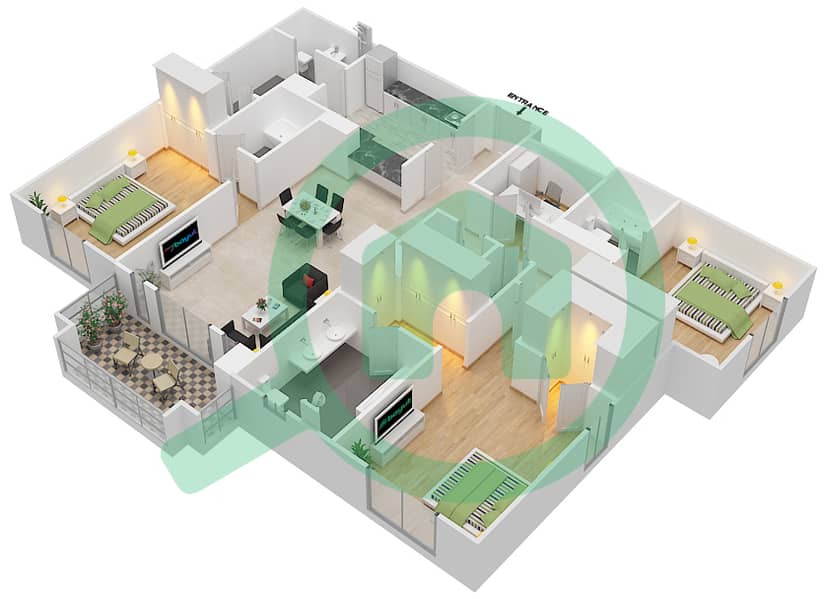 المخططات الطابقية لتصميم الوحدة 5 FLOOR 1-3 شقة 3 غرف نوم - ريحان 8 Floor 1-3 interactive3D