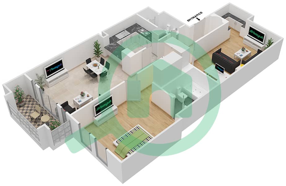 المخططات الطابقية لتصميم الوحدة 6 FLOOR 1-3 شقة 1 غرفة نوم - ريحان 8 Floor 1-3 interactive3D
