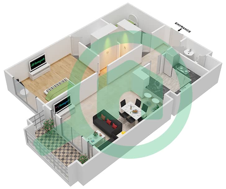 المخططات الطابقية لتصميم الوحدة 7 FLOOR 1-3 شقة 1 غرفة نوم - ريحان 8 Floor 1-3 interactive3D