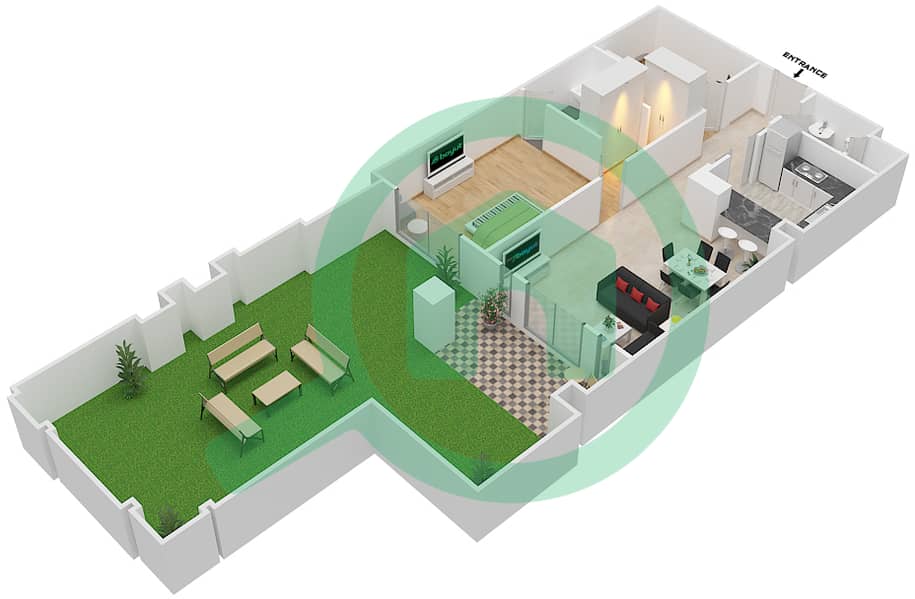 المخططات الطابقية لتصميم الوحدة 7 GROUND FLOOR شقة 1 غرفة نوم - ريحان 8 Ground Floor interactive3D