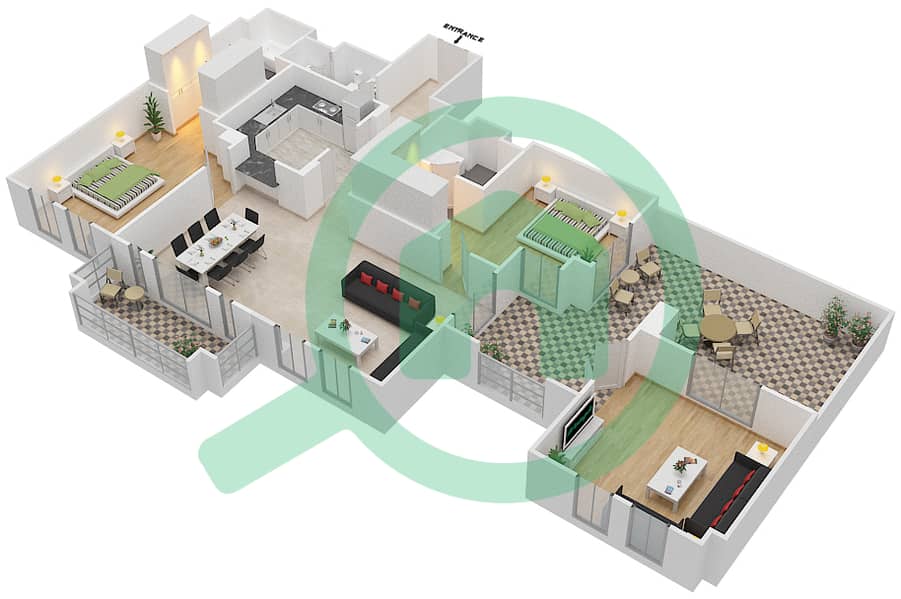 المخططات الطابقية لتصميم الوحدة 8 FLOOR 4 شقة 3 غرف نوم - ريحان 8 Floor 4 interactive3D