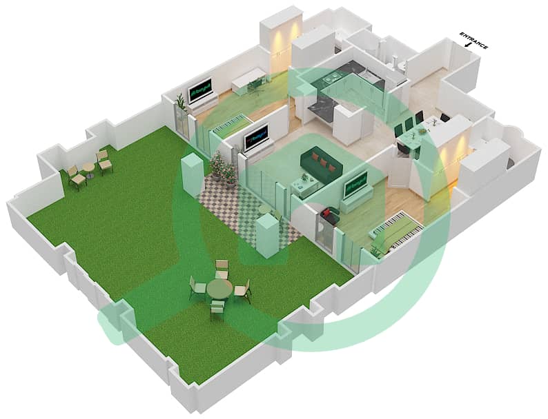 المخططات الطابقية لتصميم الوحدة 8 GROUND FLOOR شقة 2 غرفة نوم - ريحان 8 Ground Floor interactive3D