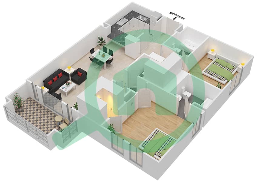 المخططات الطابقية لتصميم الوحدة 10 FLOOR 1-4 شقة 2 غرفة نوم - ريحان 8 Floor 1-4 interactive3D