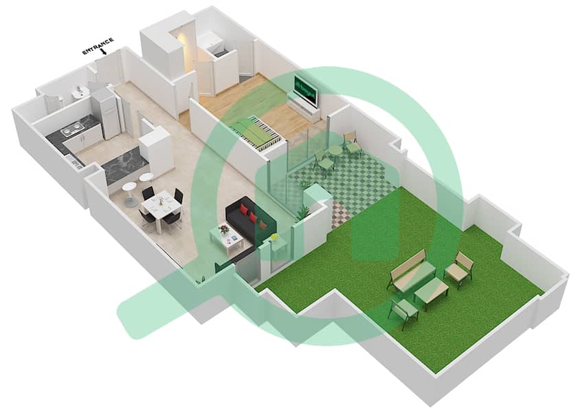 المخططات الطابقية لتصميم الوحدة 11 GROUND FLOOR شقة 1 غرفة نوم - ريحان 8 Ground Floor interactive3D