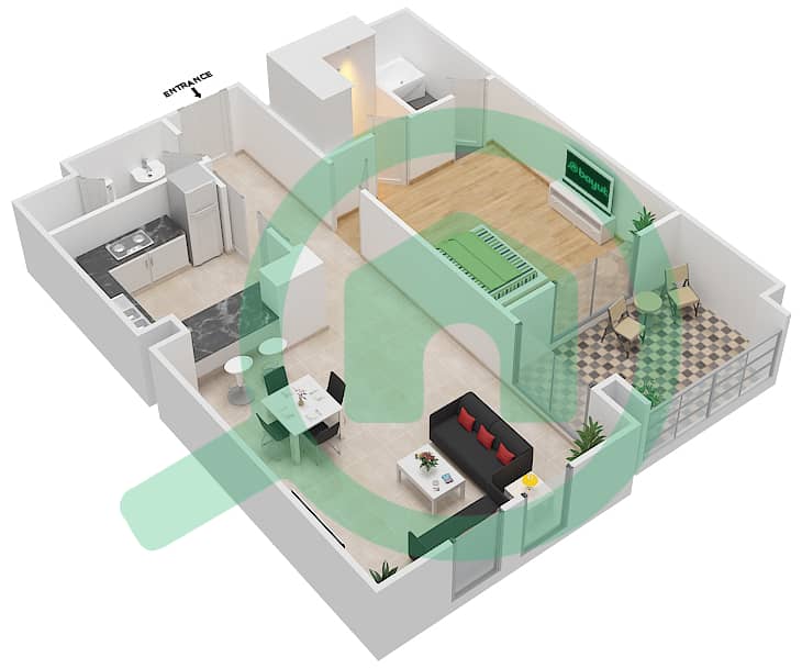 المخططات الطابقية لتصميم الوحدة 11 FLOOR 1-4 شقة 1 غرفة نوم - ريحان 8 Floor 1-4 interactive3D